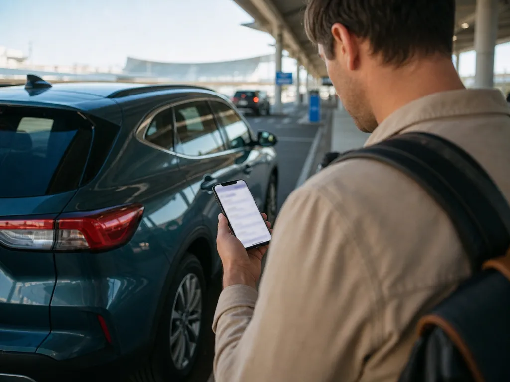 Person checking a phone beside a car